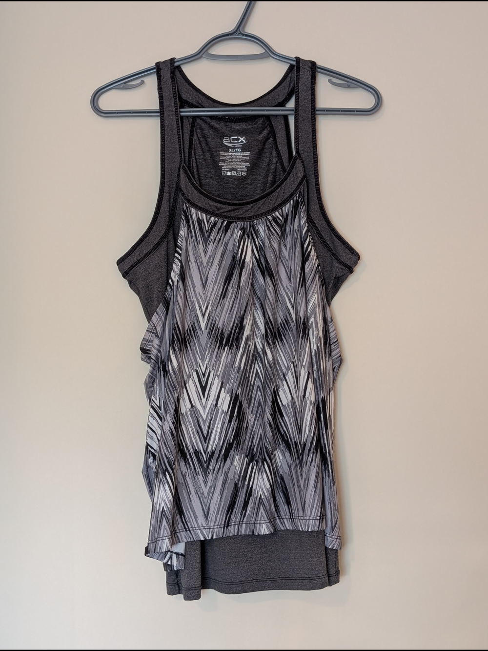 ACX Active, Gray & Black Layered Racerback Tank, Size XL